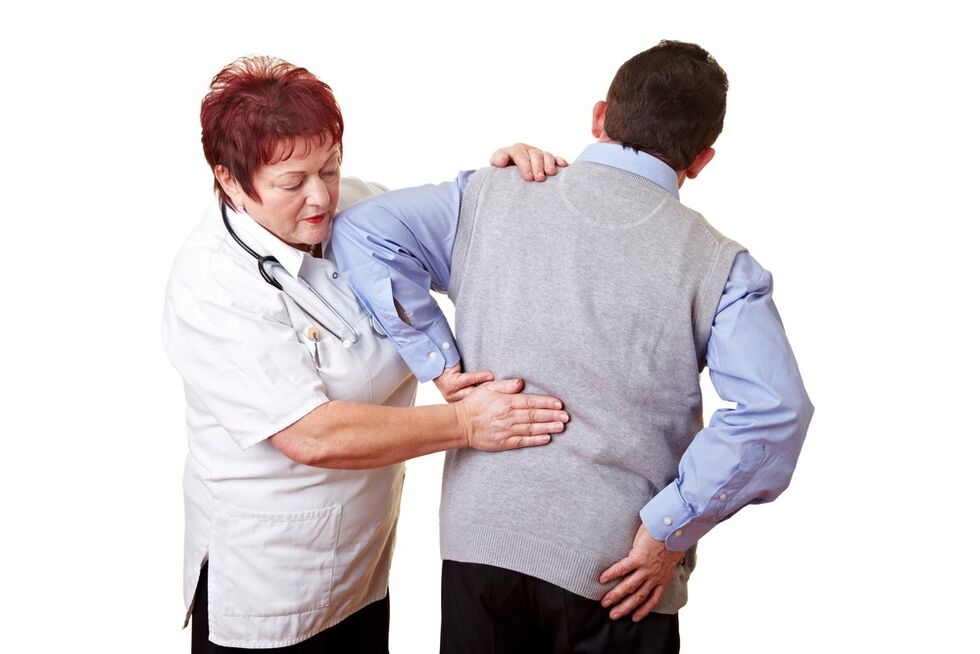 The doctor examines the back pain